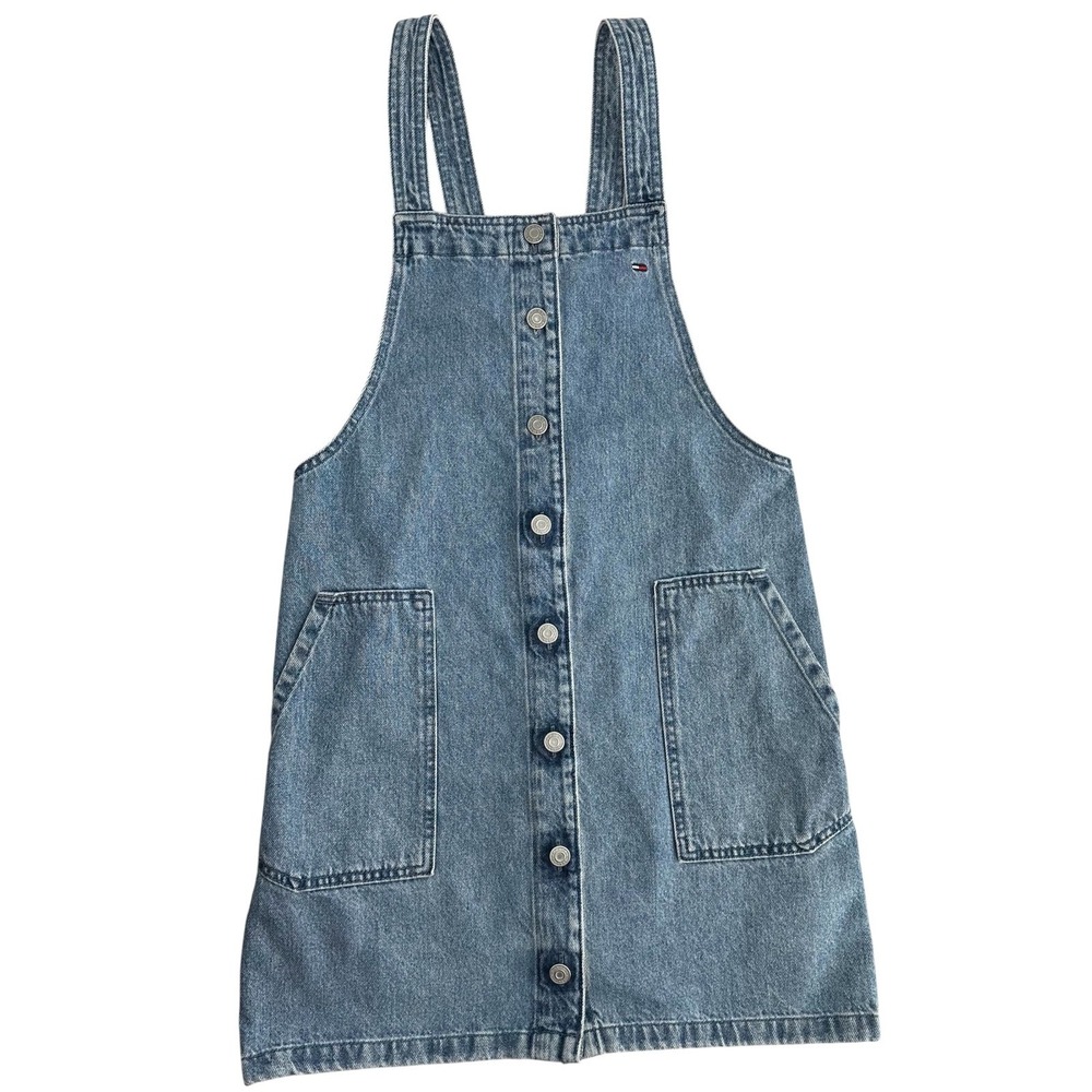 Tommy Hilfiger Overall Mini Dress Cotton Denim Button Front Pockets Women's XS